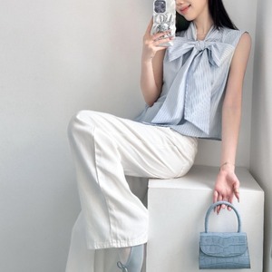 ノースリーブボウタイストライプトップス　00836