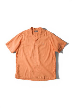 90's "Polo Ralph Lauren" Orange Color Linen Open-Collar Short Sleeve Shirt - "CALDWELL" Model