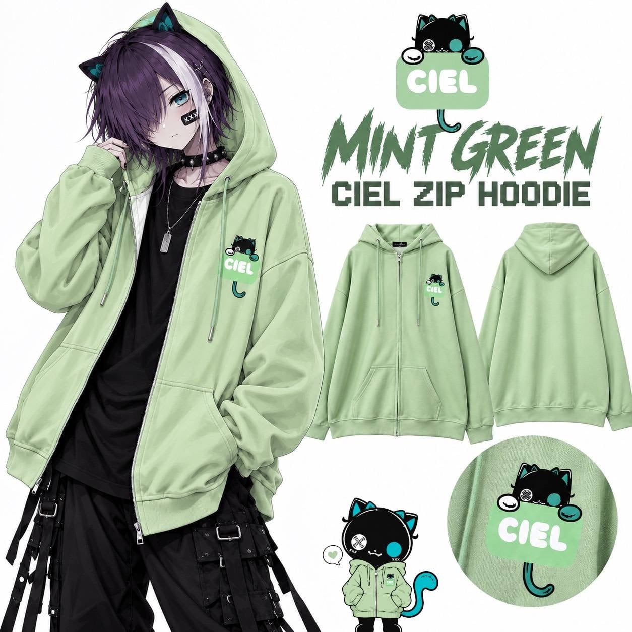 先着77点限定SUPER SALE》MINT GREEN CIEL ZIP HOODIE | NIER CLOTHING