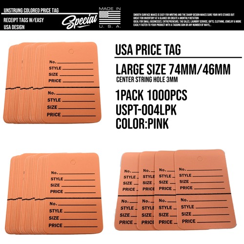 1000枚 USA アメリカ プライスタグ 値札 下げ札 紙タグ カラータグ 価格タグ ビンテージ 古着 アパレル店 雑貨店 店舗用品 フリーマーケット イベント1000枚入り : USPT-004LPK