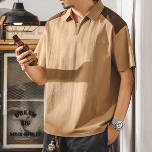 Vネックデザイン半袖ポロシャツ 220112