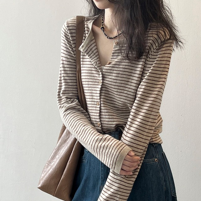 V-neck lightweight basic cardigan　2litr05552