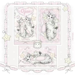 新作☆SB53 Still-Beautiful【Twins kitty】封印 封緘 シール フレークシール 30枚
