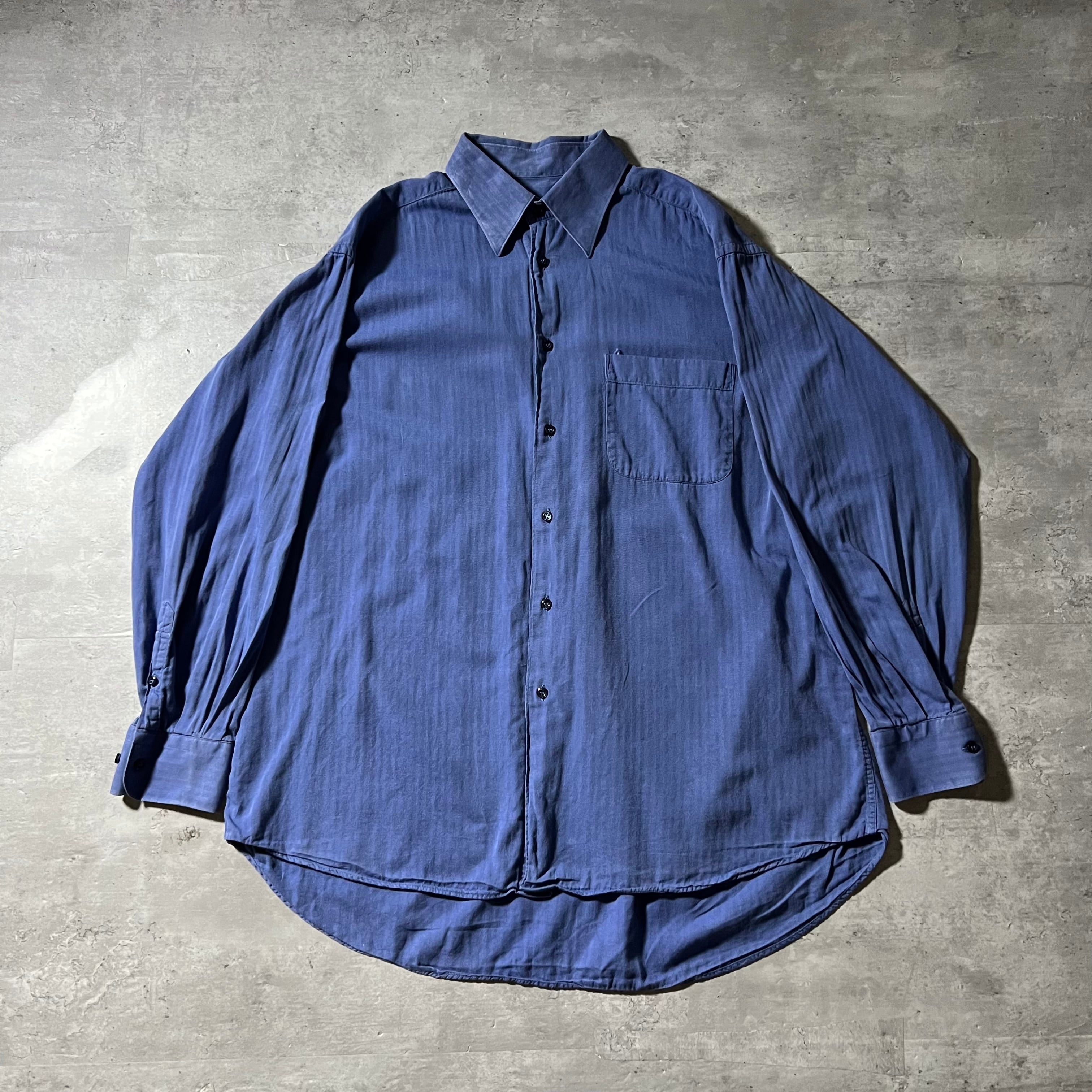 s “GIANFRANCO FERRE” navy herringbone pattern shirt ジャン