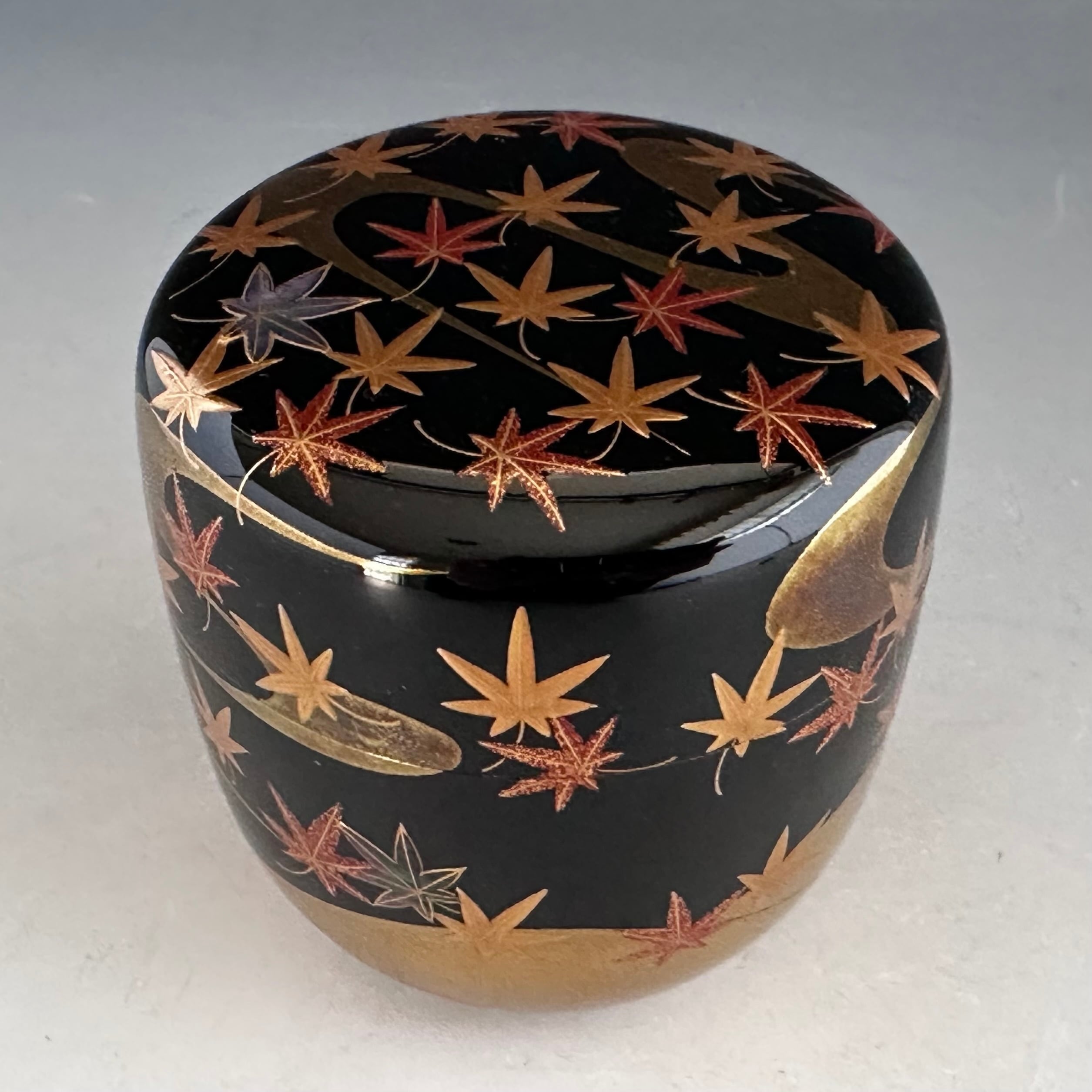 茶道具 竜田川蒔絵 内銀地 大棗 呉藤穣太郎 共箱 山中塗 漆芸 秋 紅葉