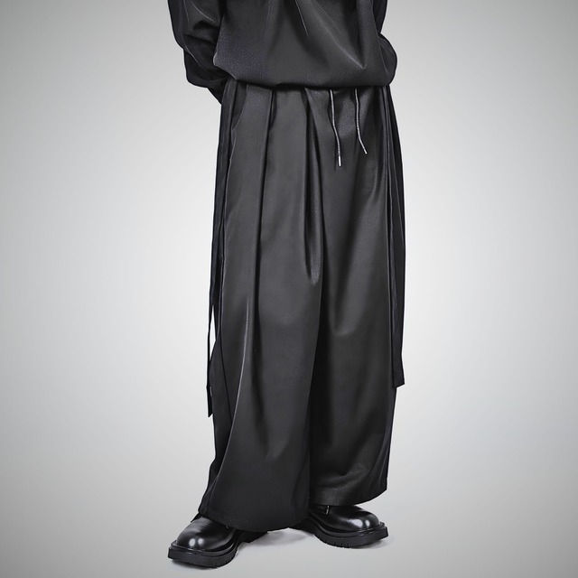 【ORV0029】Straight-Leg Ribbon Wide-Leg Cropped Pants