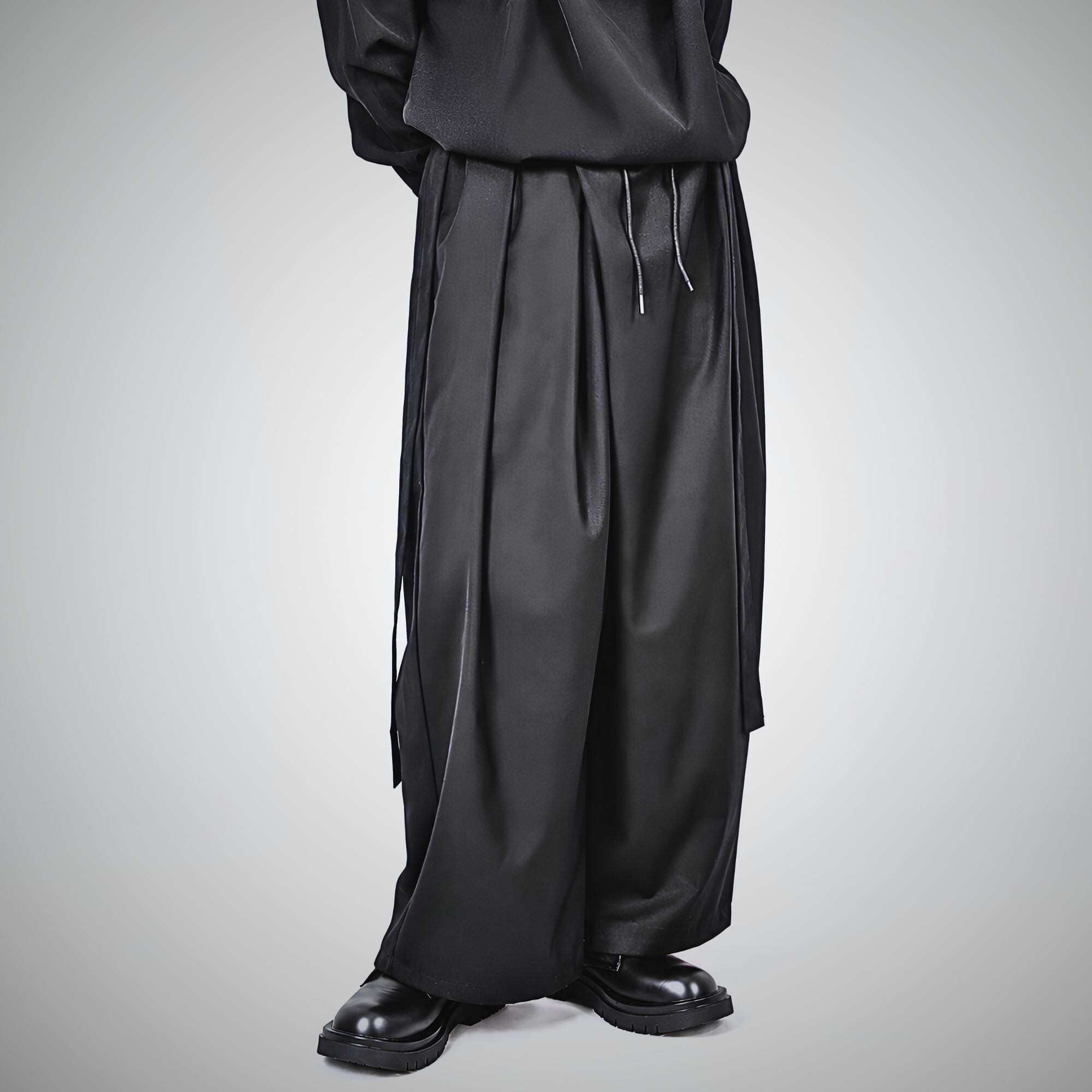 【ORV0029】Straight-Leg Ribbon Wide-Leg Cropped Pants