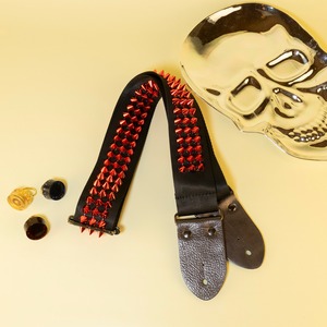 メタルスタッズギターストラップS　ブラック×レッド｜"Heavy Metal" Studded Guitar Strap S - Black & Devil Red