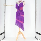 社交ダンス 衣装 ラテン ドレス ワンピース フリンジ 紫 ピンク デモ 競技 ダンス パーティ 発表会 Elegance ピンク系 パープル系 鮮やか おしゃれ ラテンダンス 衣装 レディース 競技会 発表用 ショー デモ用 ダンス衣装