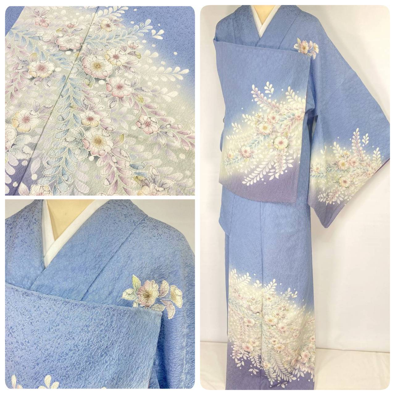 夏大島】鉄線 紗紬 小紋 夏着物 正絹 黒 ブルー 青 1339 | kimono Re