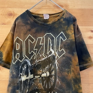 【DELTA PRO WEIGHT】AC/DC バンドTシャツ 悪魔の招待状 ロックt タイダイ染め ロゴ M相当 US古着 アメリカ古着