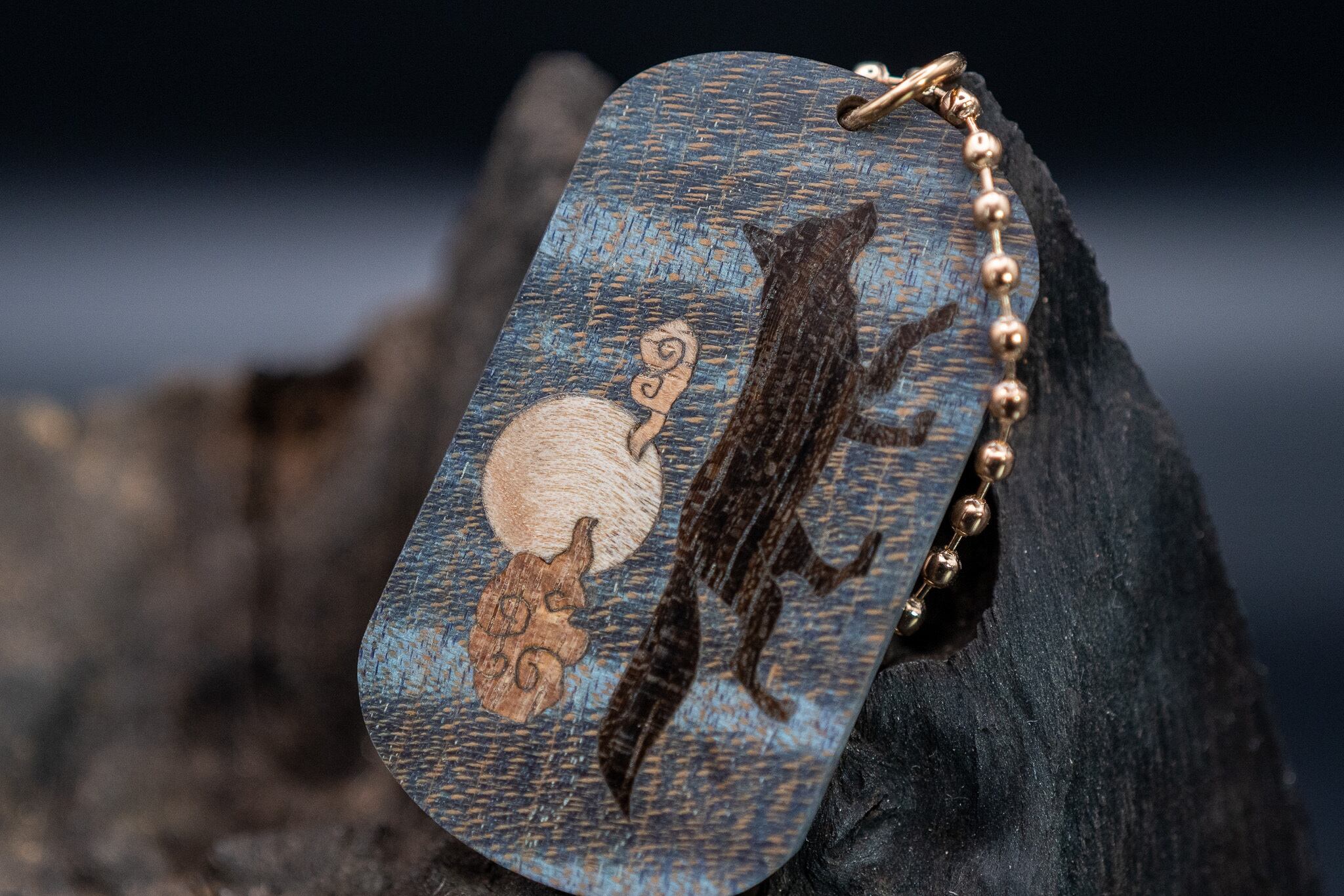 スタビライズウッド 楓 ドッグタグ 象嵌 十五夜きつね