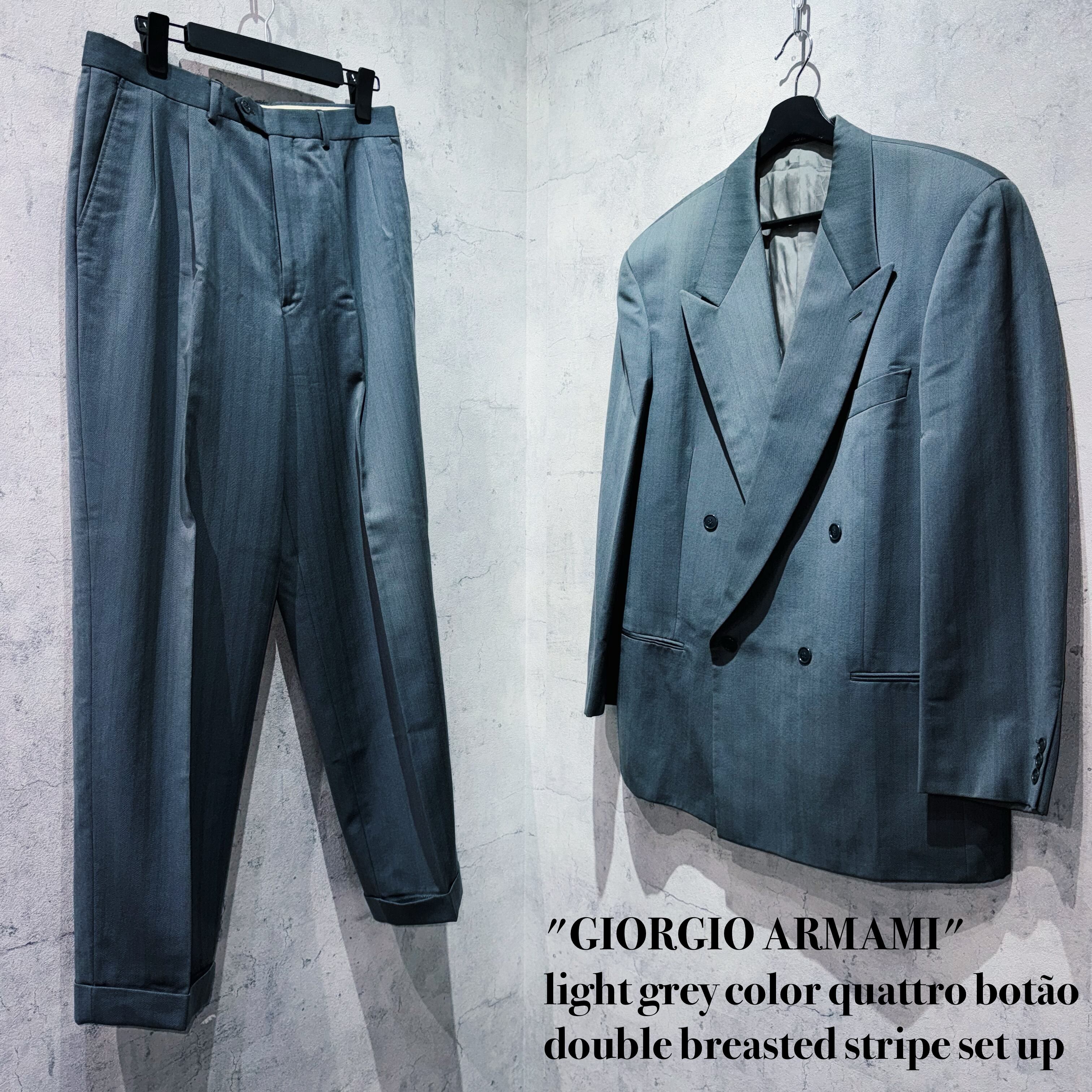 "GIORGIO ARMANI"light grey color quattro botão double breasted stripe set up