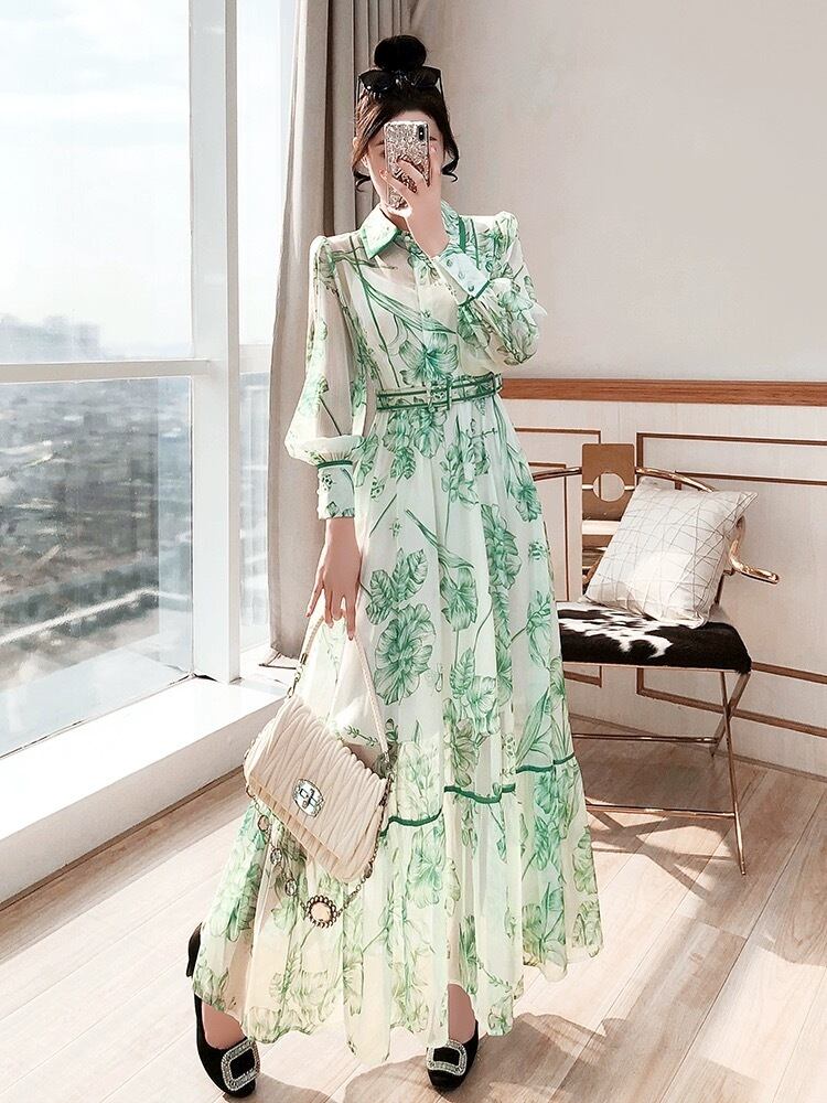 美品✨Phase Eight カシュクール風ロングワンピース 花柄　グリーン 水色 緑 花柄 爽やか ブラウス ワンピース 花柄 フラワー 黒