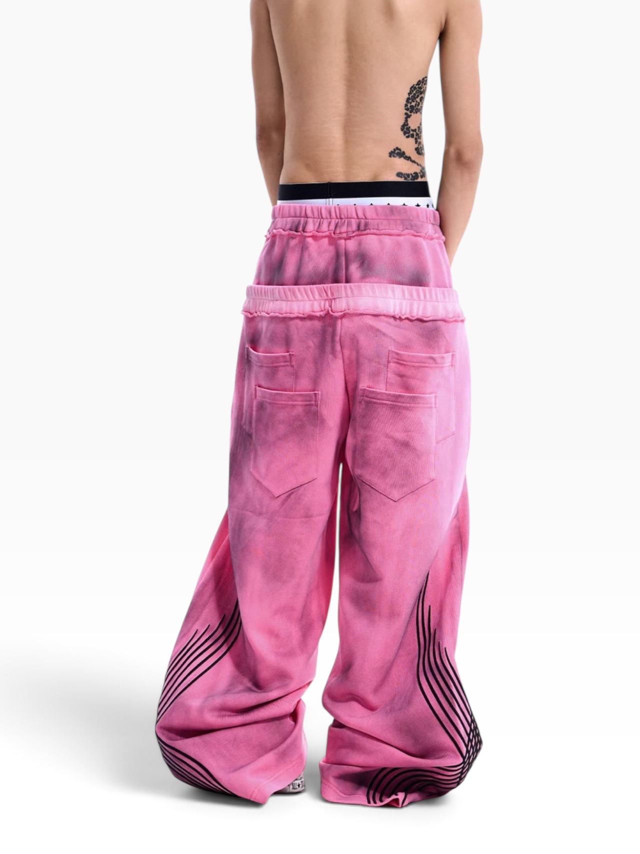【STARTEXCEEDEND】DOUBLE WAIST EMBROIDERED WIDE LEG SWEATPANTS