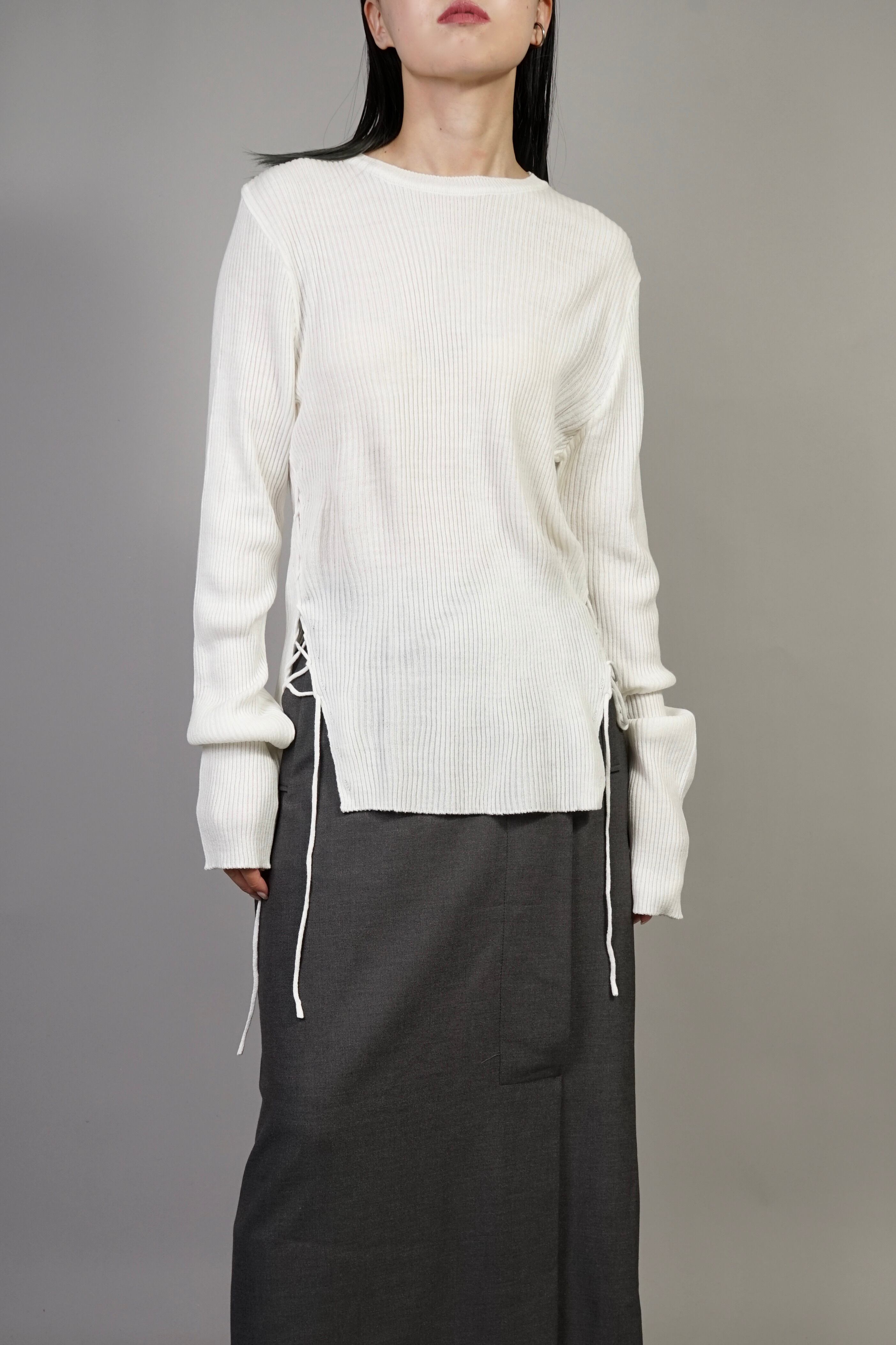 SIDE LACE UP SWEATER (WHITE) 2209-13-35