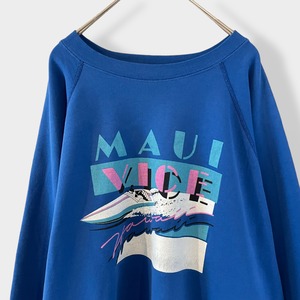 【TEE JAYS】80s 90s USA製 MAUI VICE ロゴ プリント スウェット トレーナー ボート 海 ラグランスリーブ ブルー ビンテージ ヴィンテージ オールド X-LARGE US古着