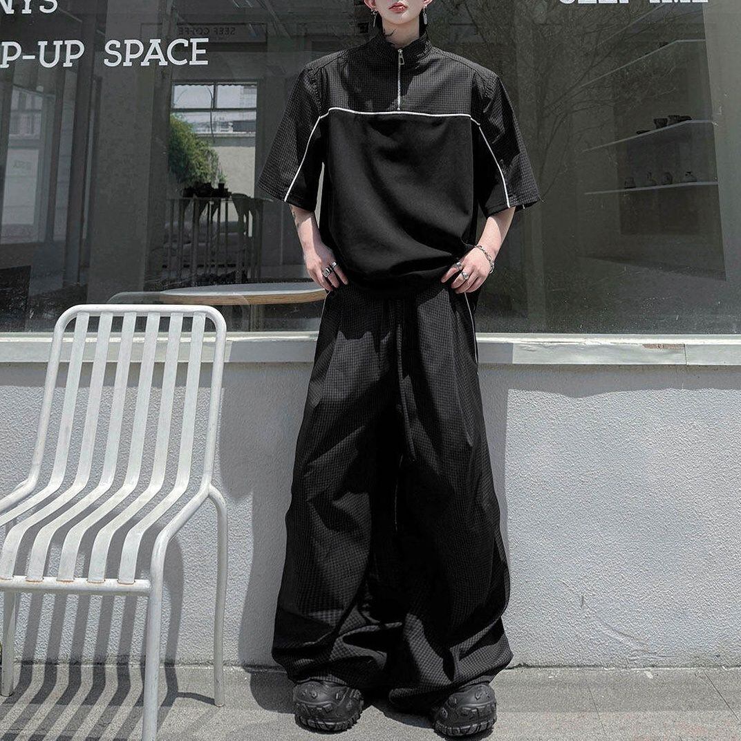 【Men】STAND COLLAR CHECKERED TOP AND PANTS SETUP S-2305
