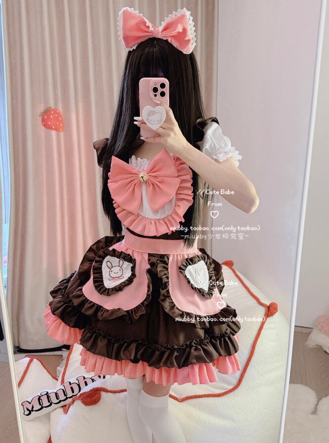 ゆめかわ♡うさちゃん刺繍&カチューシャ付きメイド服 kos60 ゆめかわ♡うさちゃん刺繍&カチューシャ付きメイド服 kos60