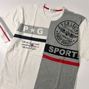 PAGELO パジェロ 切替デザイン 半袖Tシャツ 3L/ホワイト グレー/大きいサイズ