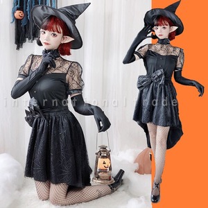 予約 コスプレ服  魔女衣装 ハロウィン コスチューム ウィッチ 大人 かわいい シースルー コスプレ衣装 ミニスカート ワンピース リボン 黒 ブラック レディース 学園祭 文化祭 イベント パーティー 余興 お祭り hw2110