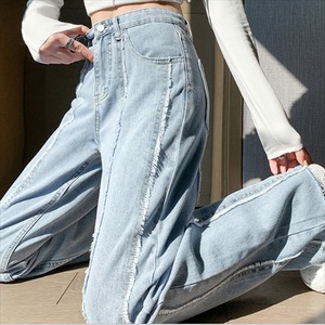 【送料無料】 ボトムス パンツ デニムパンツ ガウチョパンツ ワイドパンツ フレア Aライン ガウチョ ロング ロング丈 マキシ マキシ丈 アンクル丈 フリンジ 切りっぱなし ポケット ハイウエスト デニム かわいい 大人可愛い 大人女子 綺麗 シンプル カジュアル おしゃれ お洒落 こなれ感 ラフ コンサバ 着痩せ ストライプ 春 30代 40代 レディース 女性用 ママ ママ服 お出かけ 女子会 休日 お茶会 授業参観 着回し 普段使い 韓国 韓国系 定番 トレンド デイリーユース オーバーシルエット