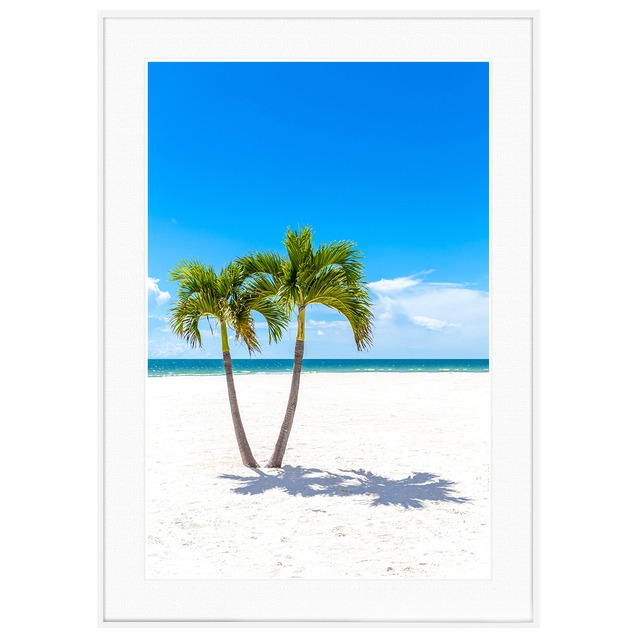夏写真 アメリカ写真 フロリダビーチの双子のヤシの木 インテリアアートポスター額装 AS0292