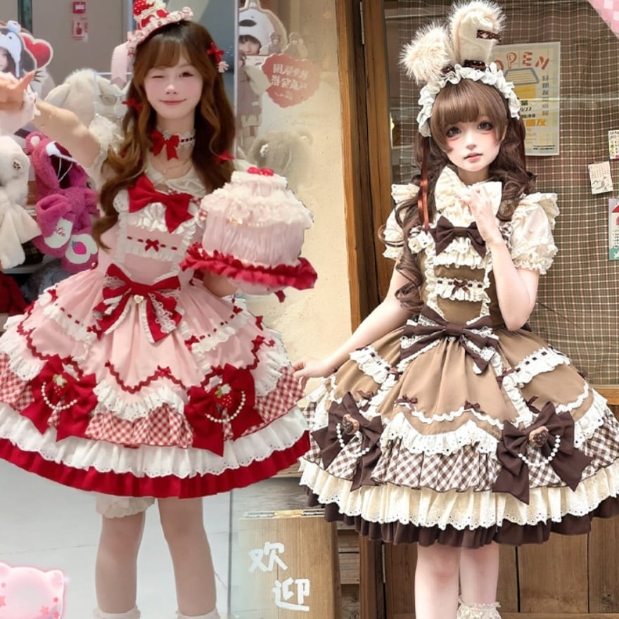 甘ロリ ギンガムチェックリボンロリータジャンパースカート | ロリータ