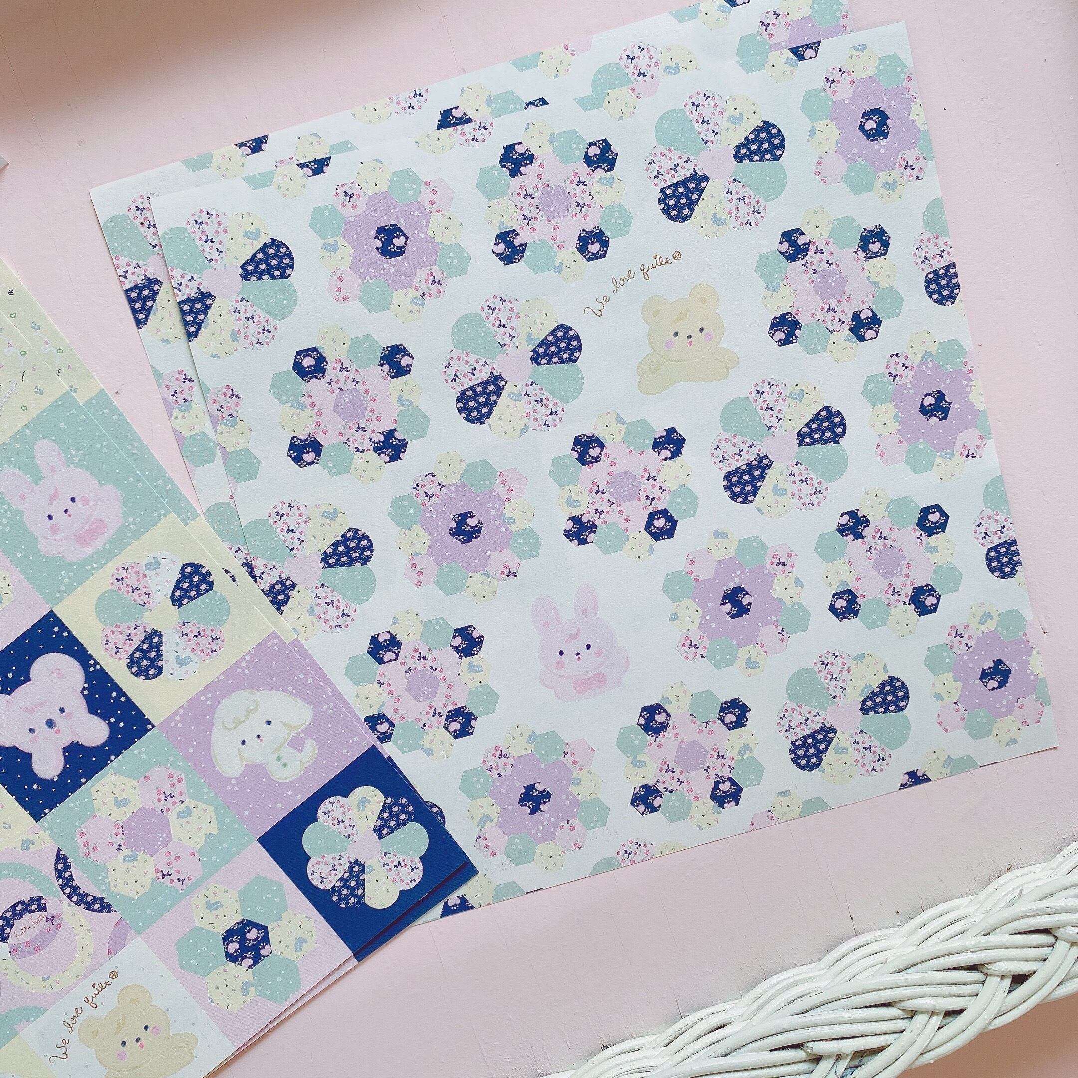 My quilt with animals Origami わたしのキルトとアニマル　デザインペーパー折り紙