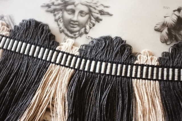 フランス 50x11c リネン 薄曇りの闇夜とフリンジブレード ヴィンテージ