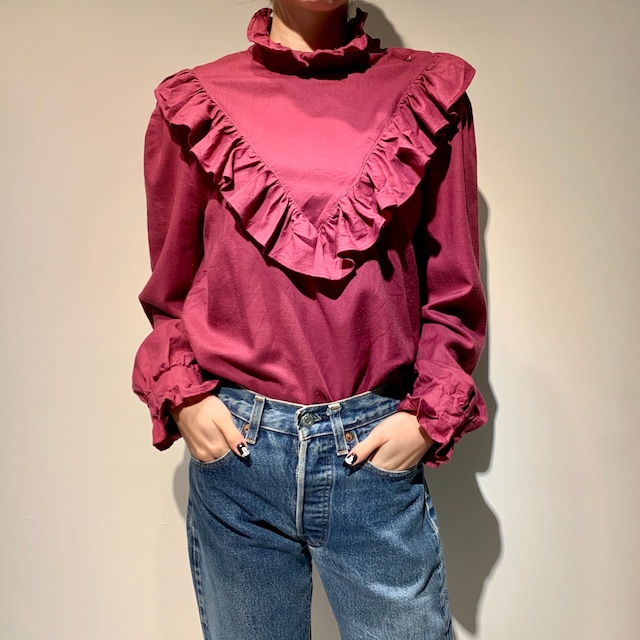 FRILL NECK BLOUSE PINK
