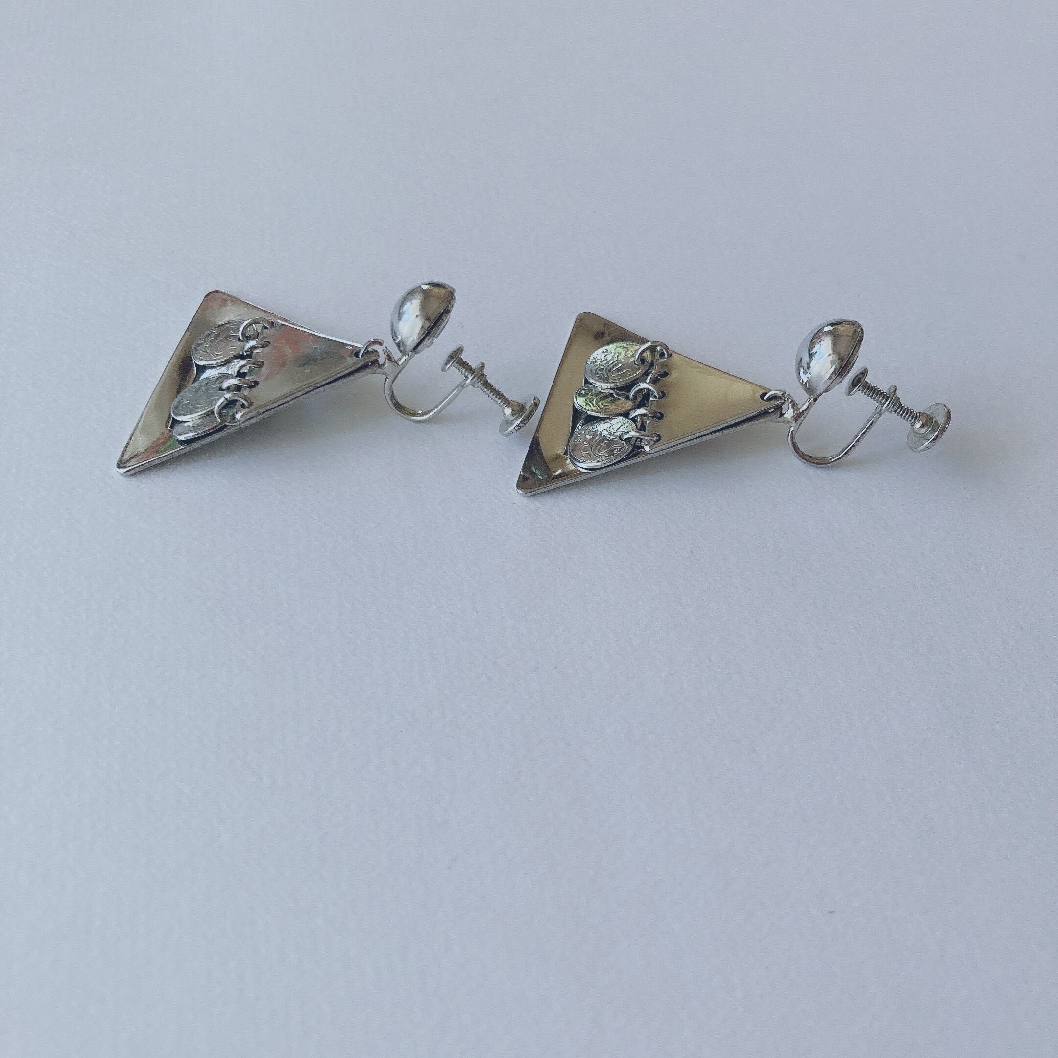 Vintage silver tone triangle dangle earrings ヴィンテージ シルバートーン トライアングル 三角形