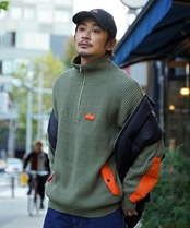 【#Re:room】NYRON PATCH HALF ZIP BIG KNIT［REK128］