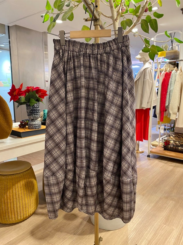 チェック柄バルーンスカート(グレー)