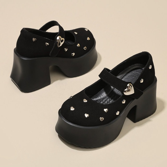 strap-style heart studded thick platform shoes m0430