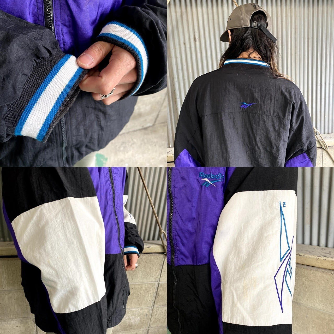 90年代 Reebok リーボック ロゴ刺繍 ナイロンジャケット メンズXL 古着 
