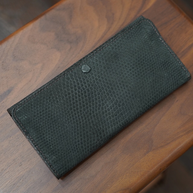 11DROPS 薄型長財布 VALLEY ヌバックリザードセンター・サドルプルアップ ブラック