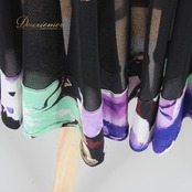 社交ダンス 衣装 スタンダード 上下セット ツーピース レッスンウェア パーティ衣装 ブラック系 ホワイト系 パープル系 グリーン系 紫 黒 緑 紫系 花柄 デザイン 大胆 ワンピース風 トップス スカート フレアスカート ラテン調 フォーマル ダンスウェア ジョアン レディース 伸縮性あり 7分袖 七分袖 カラフル モダンスタイル 派手柄 柄シャツ風 バイカラー アシンメトリー風 パープル×グリーン×ブラック 系統 おしゃれ 練習着 発表会用 舞台 レッスン パーティー衣装 成人女性用 Mサイズ相当