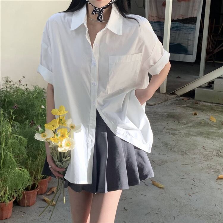 ルーズカジュアルスタイルバックシャツ サマー薄手 夏物 ステッチ ドラファッションホール6844644987