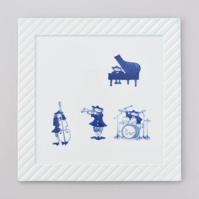 【青花】“ハーモニー” ストライプスクエアプレート（L）ピアノ