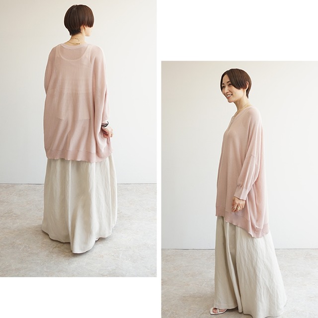 麻混Vネックポンチョニット