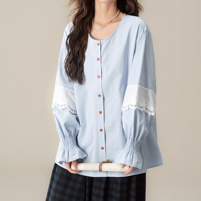 袖レース刺繍ブラウス M2125