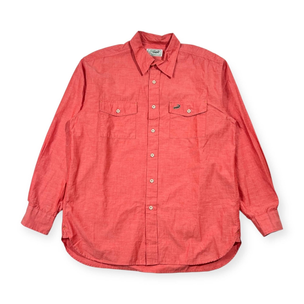リネン混 Crocodile クロコダイル ワンポイント 長袖 ワークシャツ L/赤橙系 メンズ
