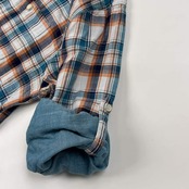 Eddie Bauer エディーバウアー チェック 七分袖シャツ XL/ブルー×オレンジ系 メンズ