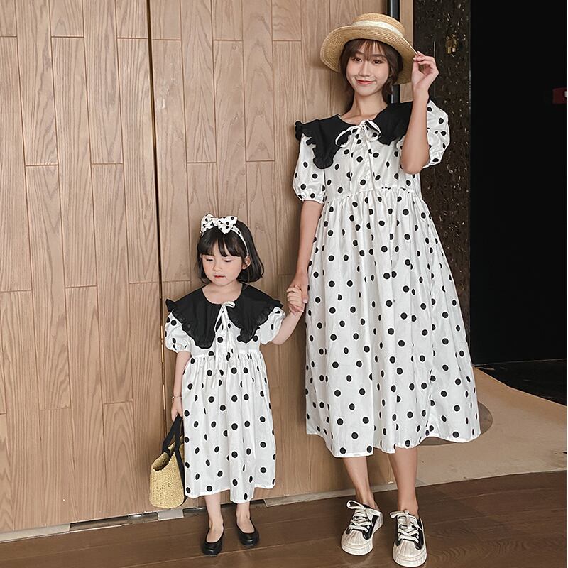 Set価格 親子コーデ 親子 ペアコーデ 双子コーデ ツイン サマードレス ワンピース ドット柄ワンピース ビッグカラー レディース 薄手 1 Select Shop E Bellissimo