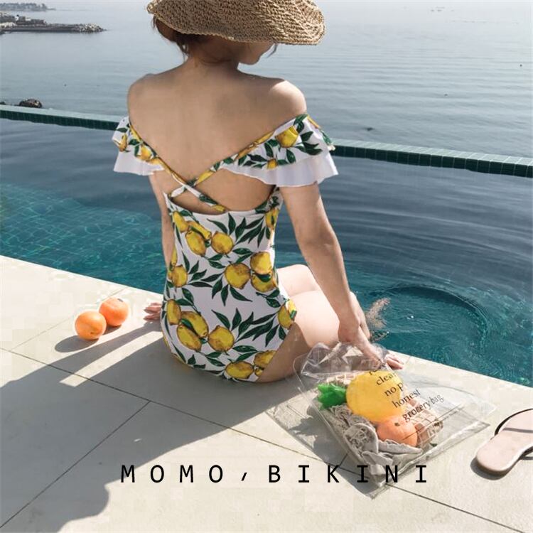 韓国 水着 人気レモン柄 レトロなワンピース水着 Vcmarket