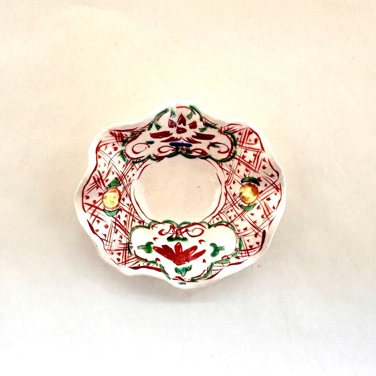 金彩志野赤絵草花文ひらひら小鉢【榛澤宏】