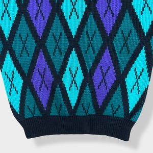 【Bedford Fair】90s usa製 柄ニット デザインニット 総柄 柄物 個性的 アクリル マルチカラー レトロ us古着