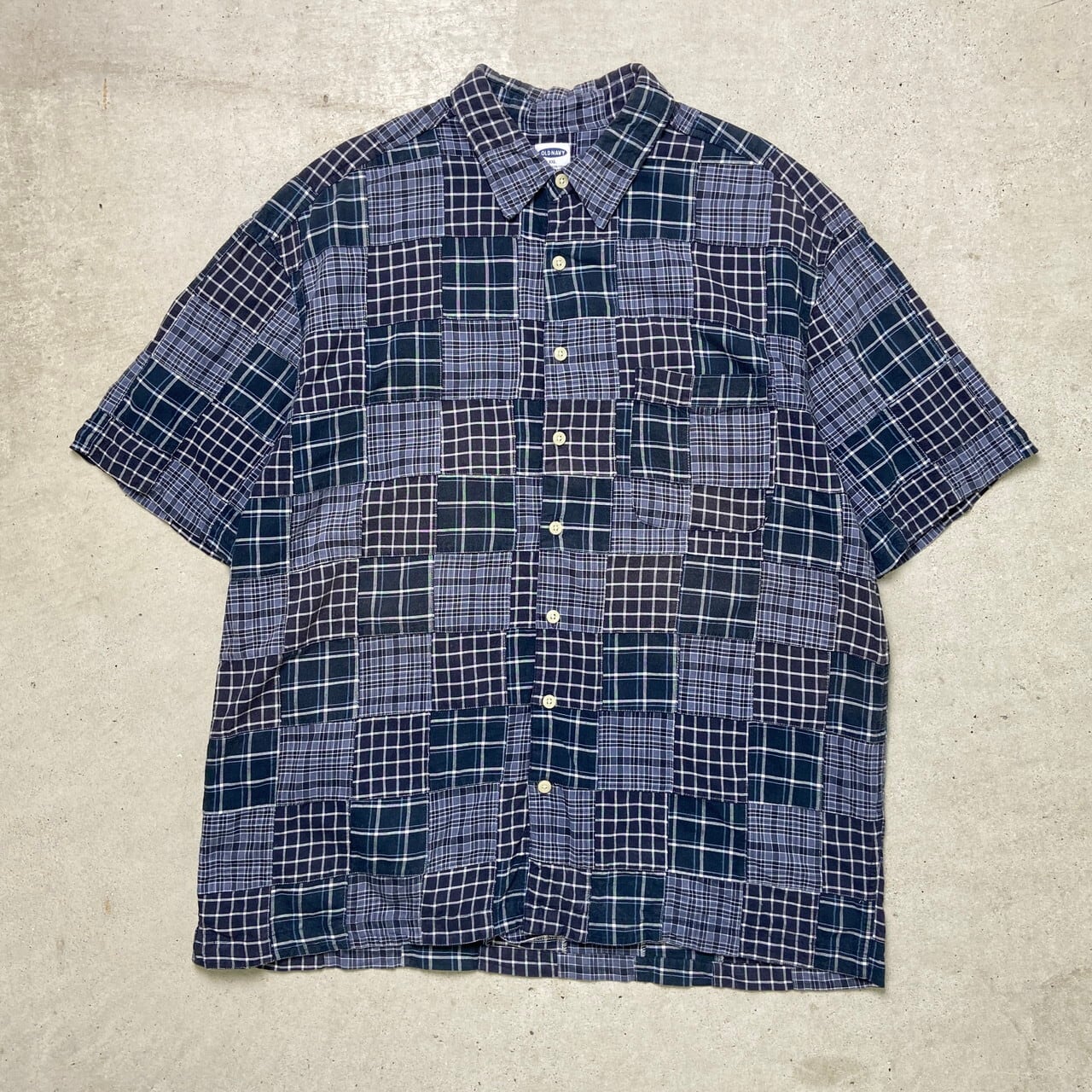 00年代 OLD NAVY オールドネイビー 半袖 パッチワークシャツ メンズ2XL 