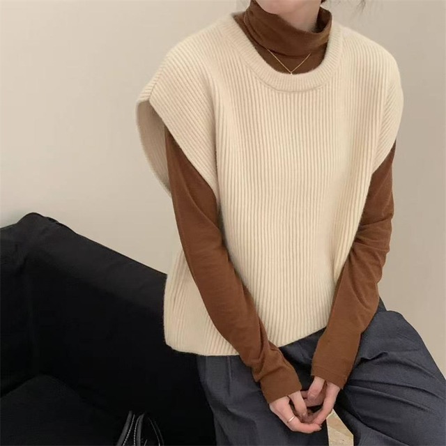 【tops】カジュアルニットベスト Q6274